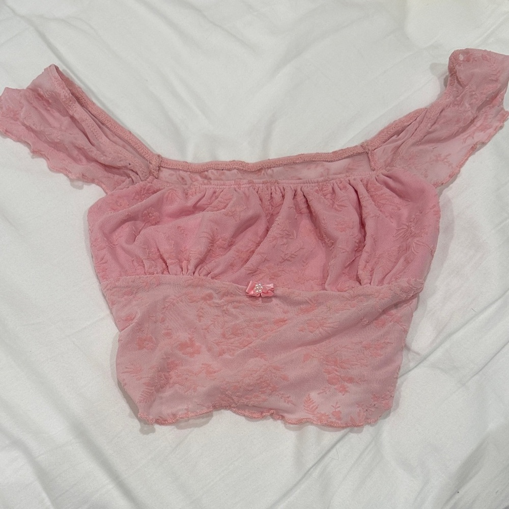 SHEIN Pink Lace Crop Top